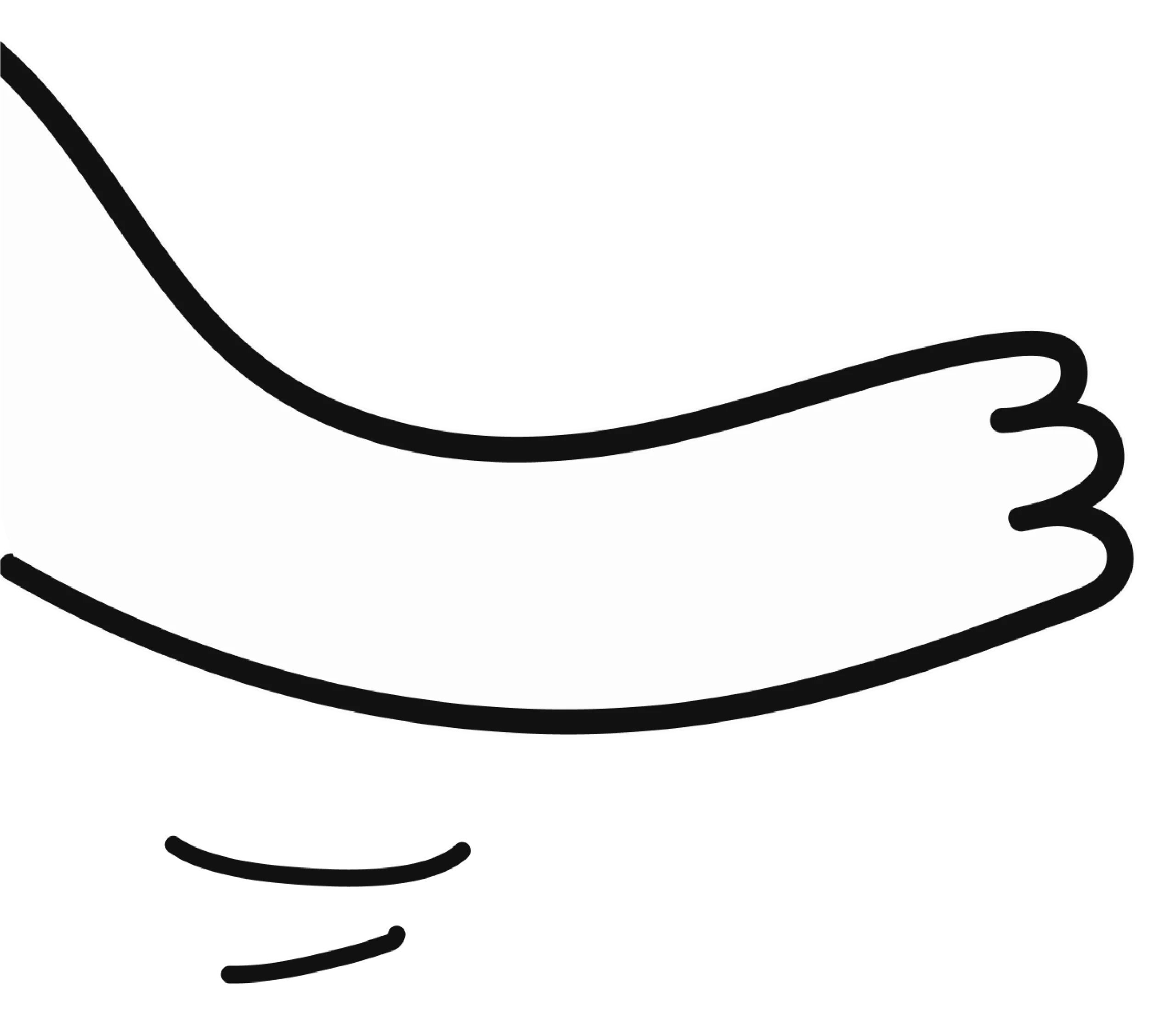 Hand-drawn hand pointing at the video