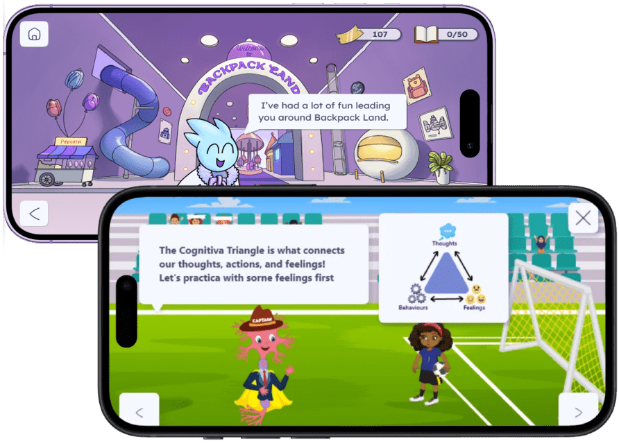 Backpack app assessment screens used before and after therapy sessions