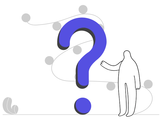 Illustration of a person standing beside a large question mark